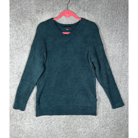 Sanctuary Fuzzy Teddy‎ Sweater Women Small Teal Green Long Sleeve V-Neck Hi Low - Picture 1 of 14